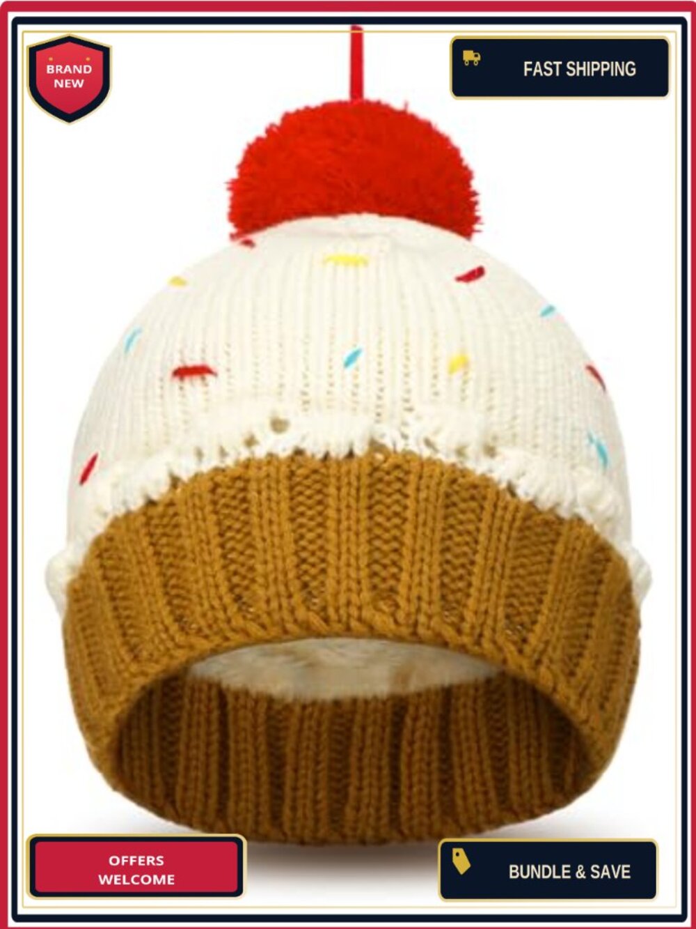 Cupcake Beanie Hat with Pompom Knitted Lace Winter Warm